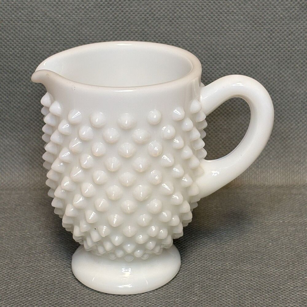 Vntg Creamer Fenton Milk Glass Hobnail Footed Creamer Glass Decor MCM-Coffee/Tea